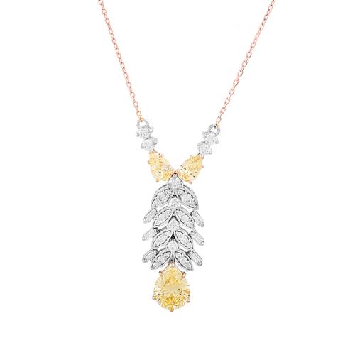 Diamond Pendant with Yellow Stone and 18KT White and Rose Gold