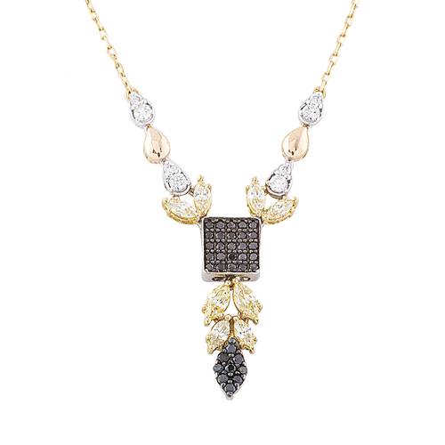 Black & white Diamond Pendant with Yellow Stone and 18KT White and Yellow Gold
