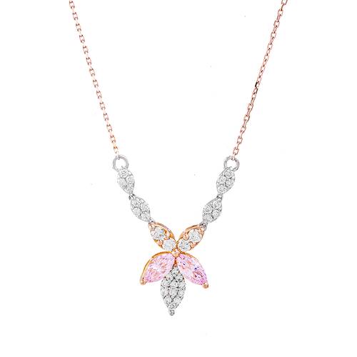 Diamond Pendant with Pink Stone and 18KT White and Rose Gold