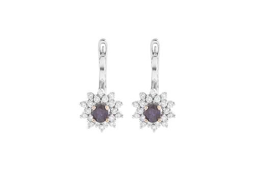 Diamond Earring with Blue Stone and 18K White and Rose Gold