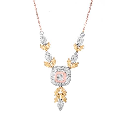 Diamond Pendant with Yellow Stone and 18KT White and Rose Gold