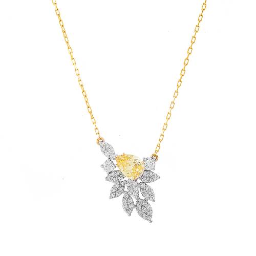Diamond Pendant with Yellow Stone and 18KT White and Yellow Gold