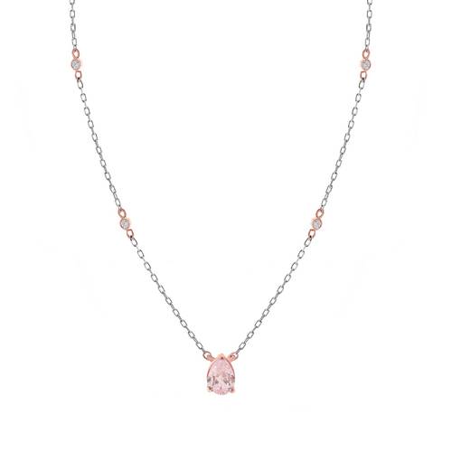 تعليقة  ألماس مع حجر وردي على ذهب أبيض وروز عيار 18