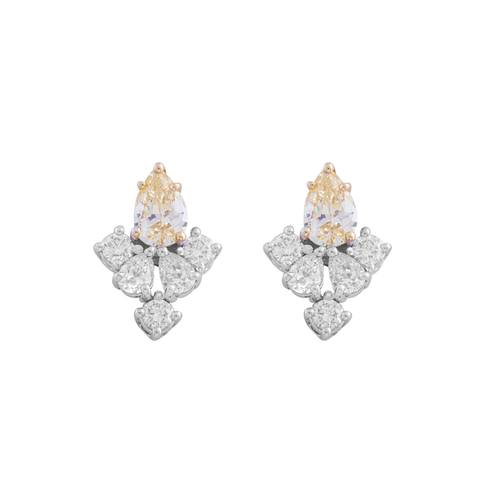 Diamond Earring with Yellow Stone and 18K White and Rose Gold