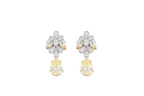 Diamond Earring with Yellow Stone and 18K White and Yellow Gold
