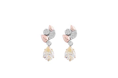 Diamond Earring with Yellow Stone and 18K White and Rose Gold