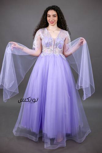 فستان سهرة أنيق بأكمام طويلة - S - بنفسجي فاتح 