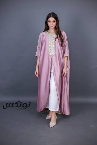 بلوزة بنمط جلابية  - زهري فاتح - فرى سايز