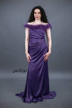 فستان سهره مزين بريش - كحلي - S