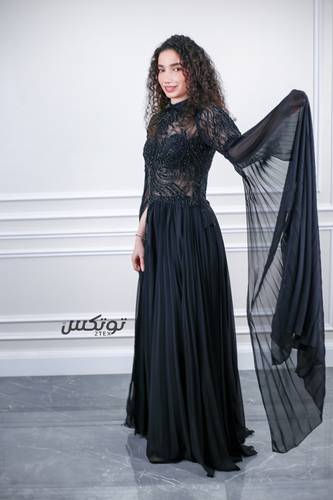 فستان سهره خرز يدوي - اسود - S