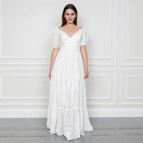 فستان شيفون مقصب  - XL - أبيض