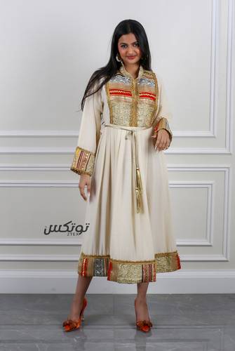 جلابية لنن بتطريز هندي - 2XL