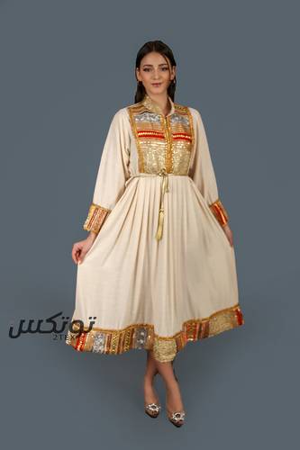 جلابية لنن بتطريز هندي - 2XL