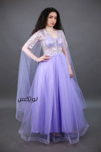 فستان سهرة أنيق بأكمام طويلة - S - بنفسجي فاتح 