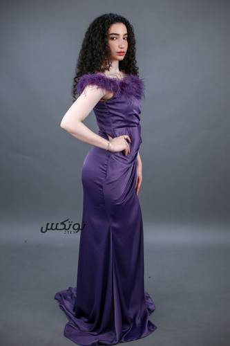 فستان سهره مزين بريش - كحلي - S