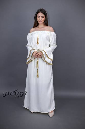 فستان مزين باللؤلؤ الذهبي - XL - سكرى