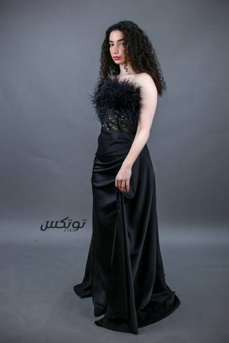 فستان سهره توب مزين بريش لون اسود - S - اسود