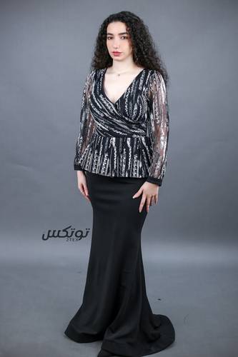 فستان سهرة اكمام طويلة - اسود - S