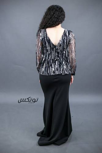 فستان سهرة اكمام طويلة - اسود - S