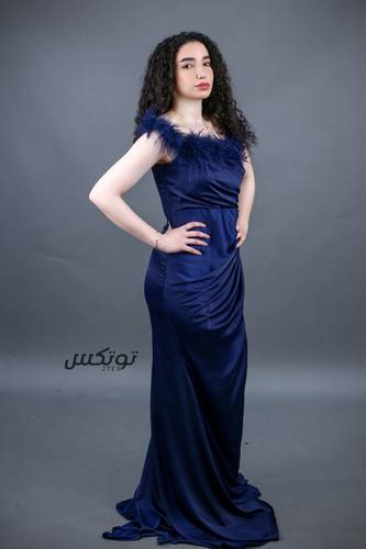 فستان سهره مزين بريش - كحلي - S
