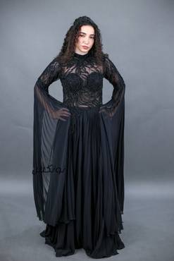 فستان سهره خرز يدوي - اسود - S