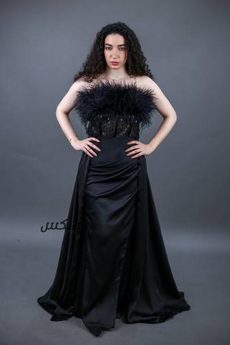 فستان سهره توب مزين بريش لون اسود - S - اسود