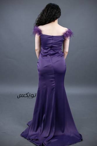 فستان سهره مزين بريش - كحلي - S