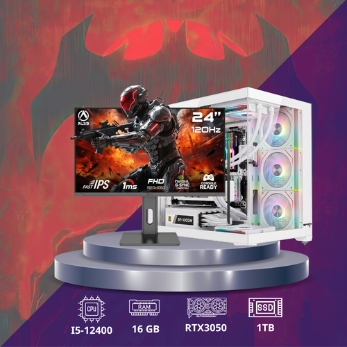 كمبيوتر ألعاب RTX 3050 |  i5 -12400F | RAM 16GB | 1TB SSD | شاشة 24 بوصة 120Hz | Windows 11 Pro