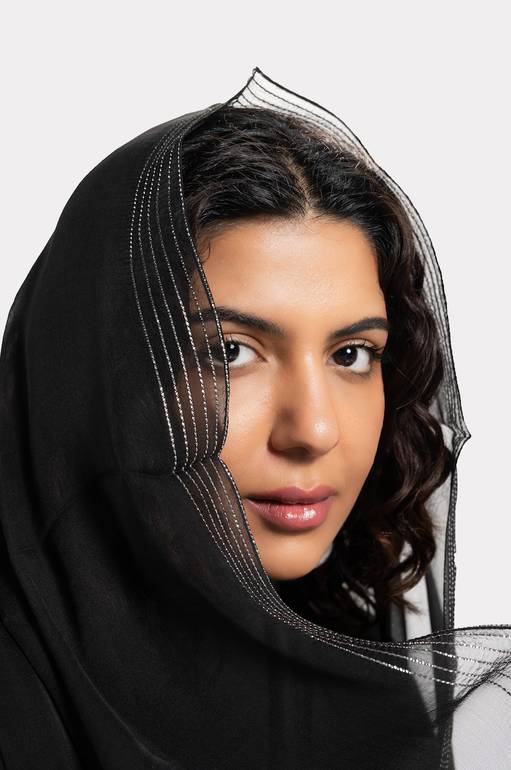طرحه حرير طبيعي - طبقه | بخطوط زري (فضي)