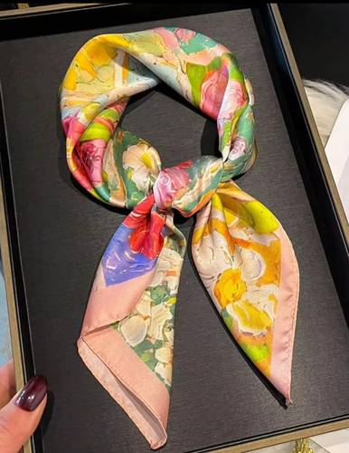 Floral Square Scarf - Neck Tie, Bandana, Headband