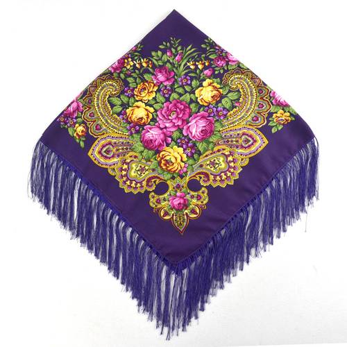 Russian Floral Shawl- Purple- Size 90x90 cm