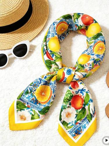 Fruits & Flowers Satin Scarf