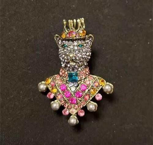 Medieval Bear King Colorful Crystal & Pearl Embellished Brooch Pin