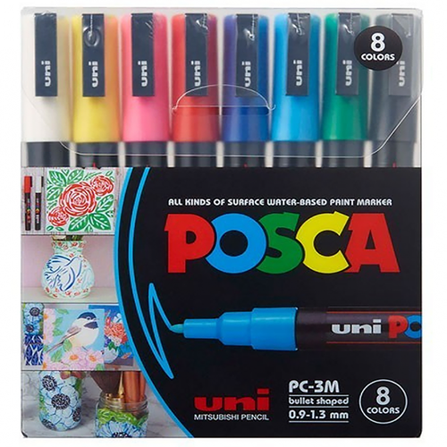 UNI POSCA : MARKER PEN : 8 PENS : 0.9-1.3 MM
