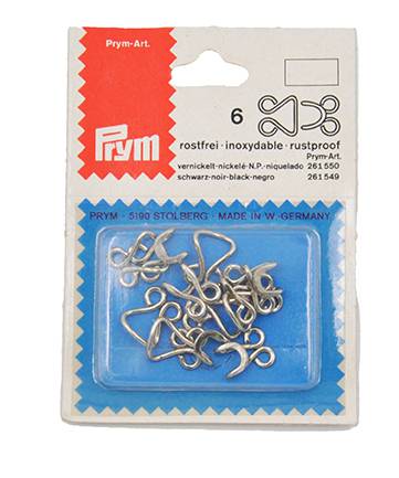 PRYM :HOOKS & EYES CLOTHING : 6 PCS 