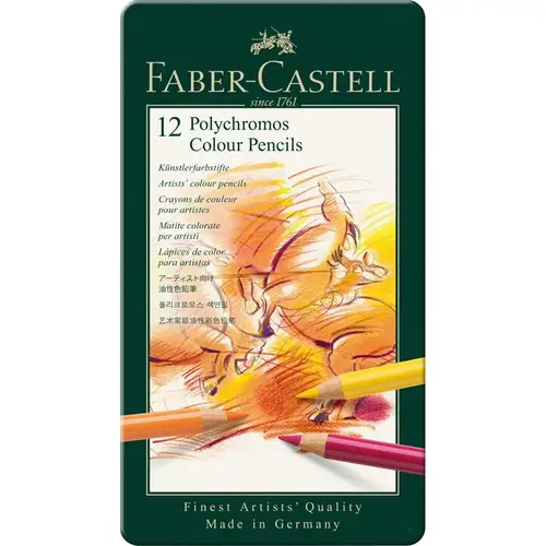 Faber-Castell Polychromos Colour Pencil 12-Pieces, Assorted Colour