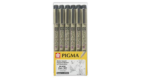 Pigma Micron pigment markers: set of 6 pcs 