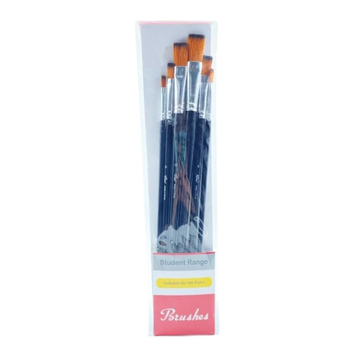 Funbo Short Flat Oil Color Brush Set 6-Pieces, No. 2, 4, 6, 8, 12, 14