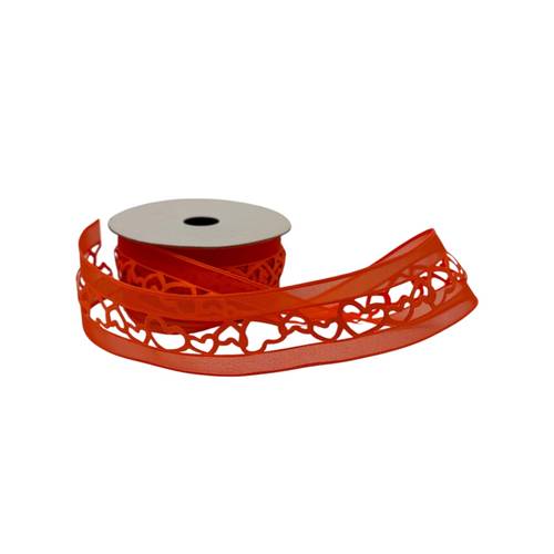 Orange organza ribbon with a heart design