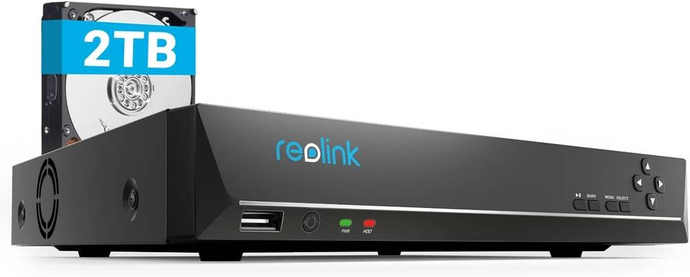 نظام كاميرا المراقبة 4K PoE NVR بـ 8 قنوات، مسجل فيديو شبكي مع قرص صلب سعة 2 تيرابايت، يدعم كاميرا PoE IP عالية الدقة بدقة 12 /8 /5 /4 ميجابكسل/1080 بكسل، تسجيل مراقبة 24/7 من ريو لينك، RLN8-410