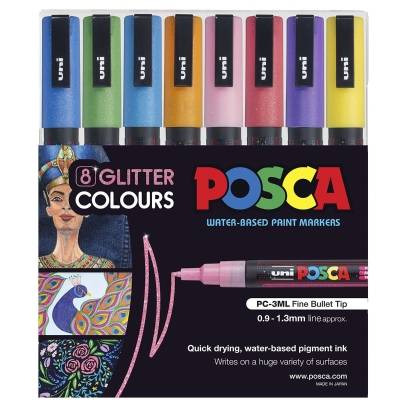 Uni posca pc-3ml (0.9mm-1.3mm )  8 glitter color الوان بوسكا