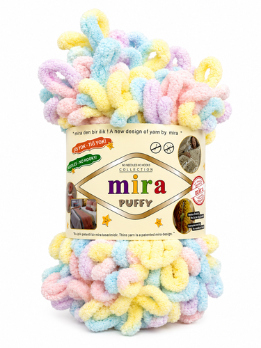 خيوط ميرا بوفي لووب متعددة الألوان للحياكة اليدوية – Mira Puffy– بكرة 9 أمتار (100 غرام) 