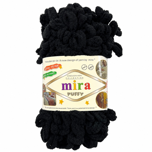 خيوط ميرا بوفي لووب متعددة الألوان للحياكة اليدوية – Mira Puffy– بكرة 9 أمتار (100 غرام)  - أسود