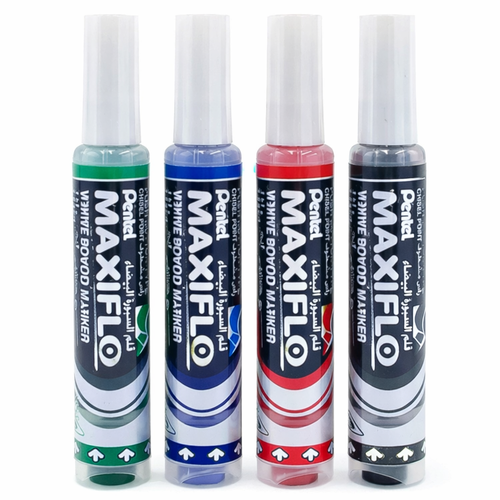 طقم قلم سبورة رأس مشطوف 4 الوان PENTEL MAXIFLO PE-MWL6-04