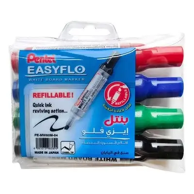 PENTEL EASYFLO طقم قلم سبورة رأس مشطوف 4 الوان PE-MW60M-04