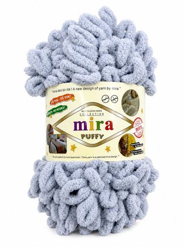 خيوط ميرا بوفي لووب متعددة الألوان للحياكة اليدوية – Mira Puffy– بكرة 9 أمتار (100 غرام)  - رصاصي