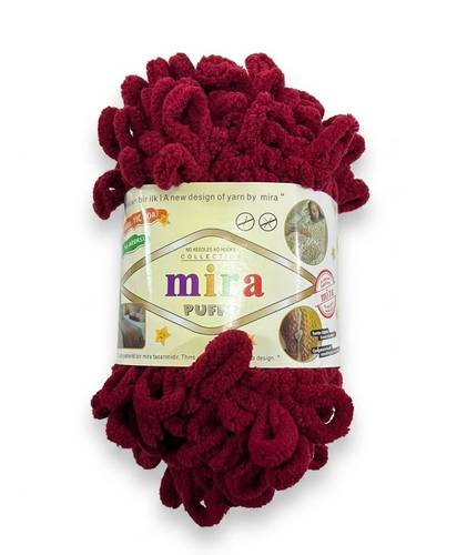 خيوط ميرا بوفي لووب متعددة الألوان للحياكة اليدوية – Mira Puffy– بكرة 9 أمتار (100 غرام)  - عنابي