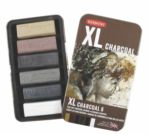 Derwent xl charcoal 6pcs قطع فحم طبيعي ملون