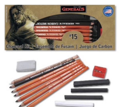 General's charcoal kit 13pcs طقم اقلام فحم +براية +مساحة