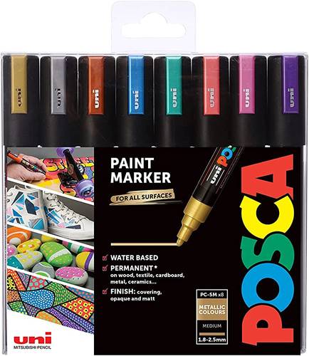 Uni posca pc-5m (1.8mm-2.5mm )  8 metalic color  الوان بوسكا